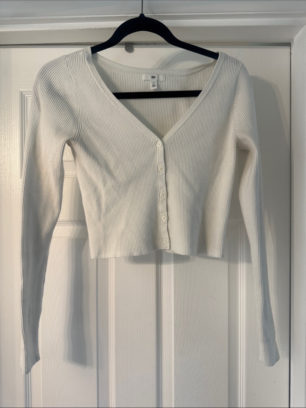 bp White Ribbed Crop Top with Label Detail